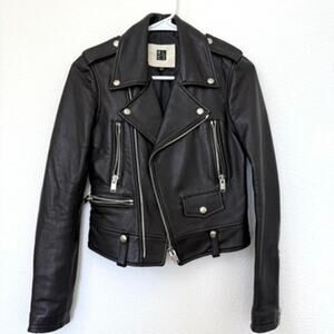 Sleek Black Leather Biker Jacket